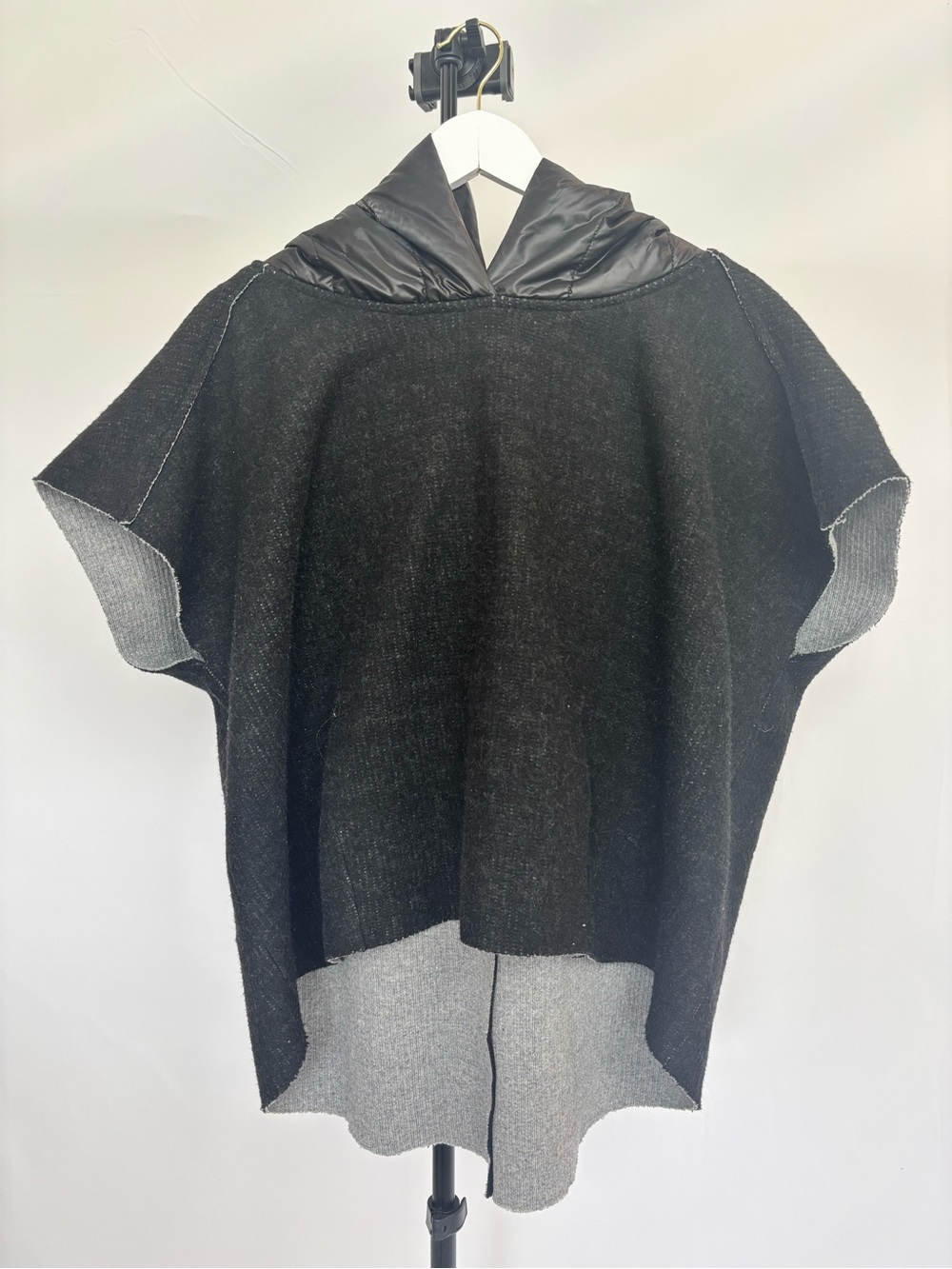 Luukaa Black & Gray Hooded Poncho Coat